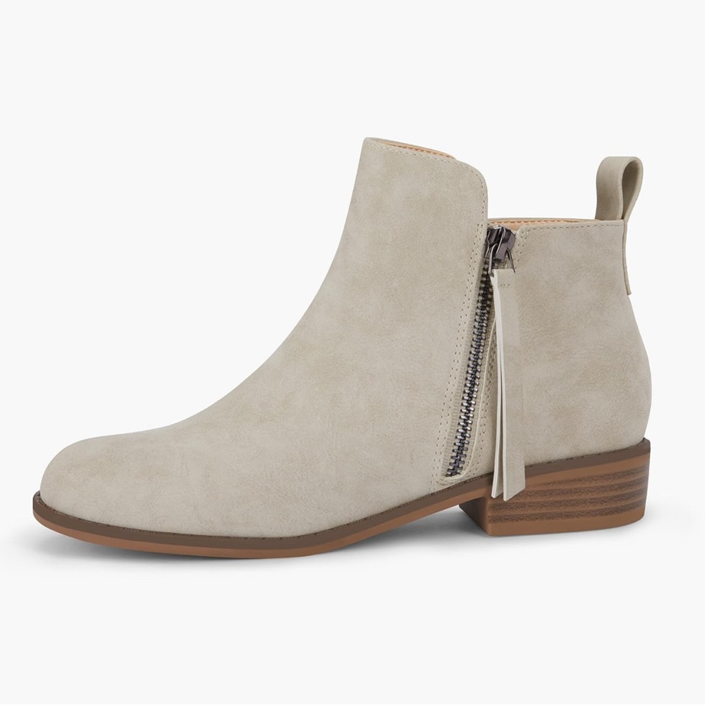 Mafulus Womens Round Toe Ankle Boots,  Faux Leather Stacked Low Heel Side Zipper - Picture 2 of 16